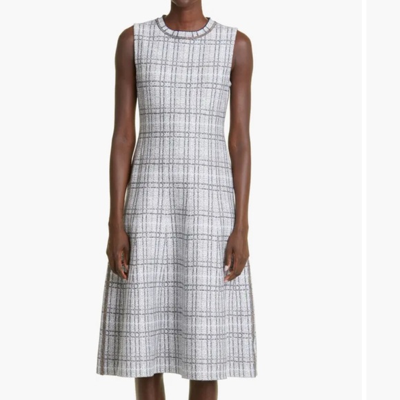 St. John Collection Pixelated Plaid Jacquard Fit & Flare Dress Size 14